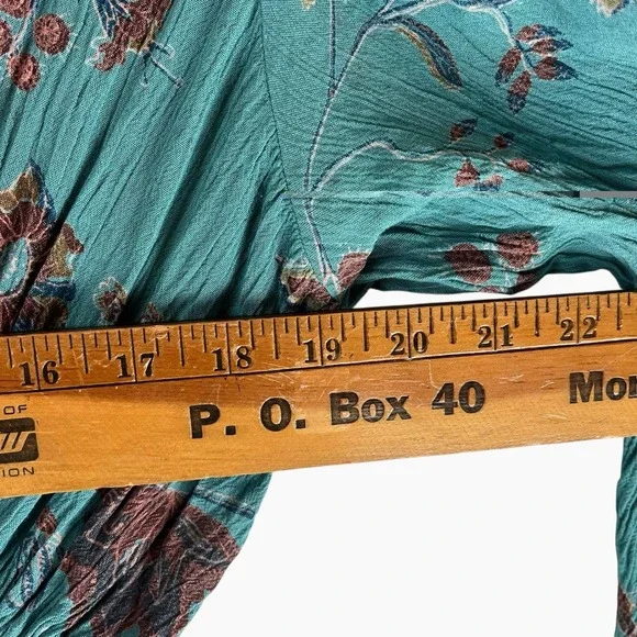 J. Glee Turquoise Floral Dress 3X Flower Dolman Sleeve V-Neck Button Up Crepe - Picture 8 of 10